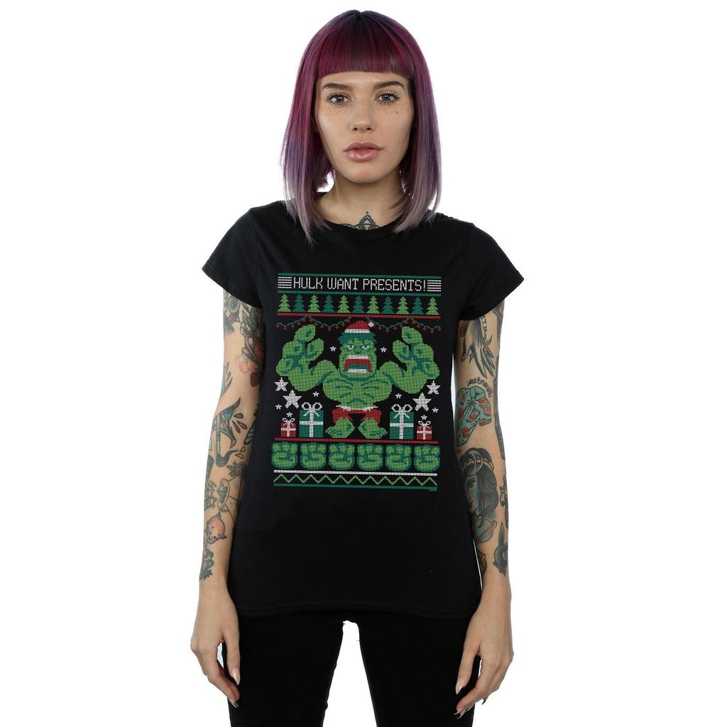 Marvel Womens/Ladies Hulk Want Presents Fair Isle Cotton T-Shirt