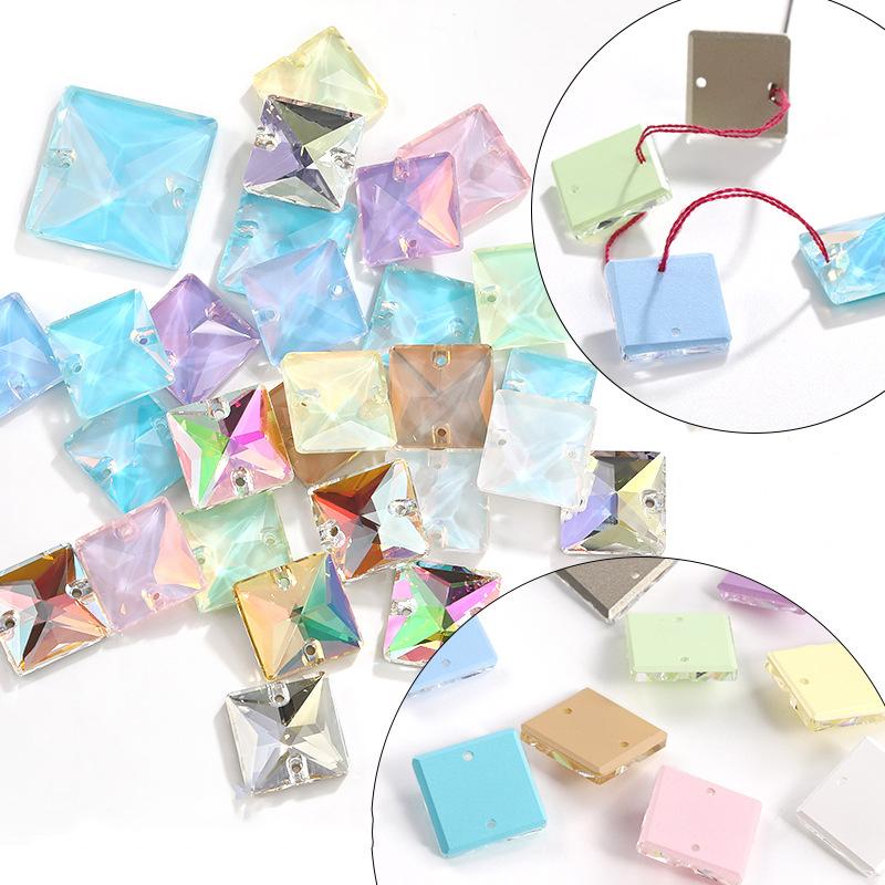 LIUHUO Bulk Package Sewing Gemstones 22mm16mm14mm12mm Square Crystal AB Glass Flat Colorful Back Sew on Rhinestone for Clothing