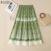 Women Casual A-Line Printed Lace Patchwork Mid Skirt