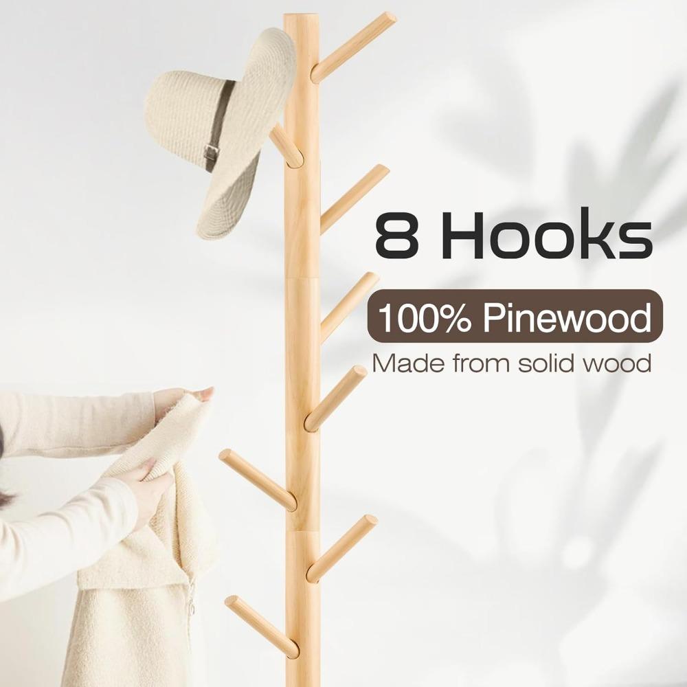 Вешалка для пальто, отдельно стоящая вешалка для пальто с 8 крючками и 3 регулируемыми по размеру вешалками для спальни, прихожей, офиса, шляп, пальто, шарфов, сумок