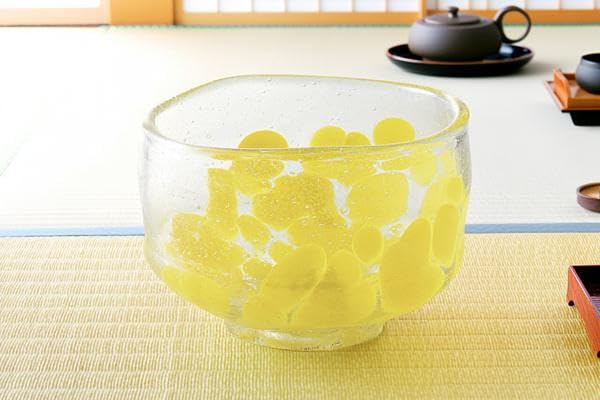 Matcha Blown Yellow cold Not heat Ale-net Bowl, Glass, (Glass) For tea. resistant.