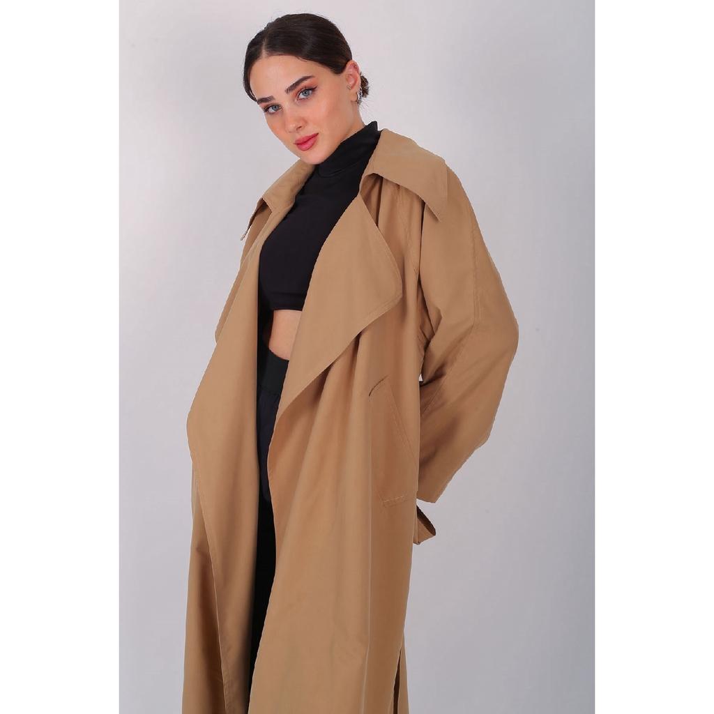 Women's Beige Belted Seasonal Trench Coat