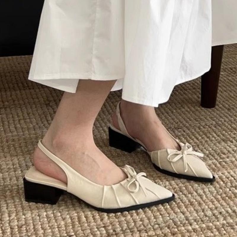 Bow Women Sandals Pointed Toe High Heels Shoes Woman Slippers 2025 Trend Slingback Pumps Summer Shallow Dress Sandalias De Mujer