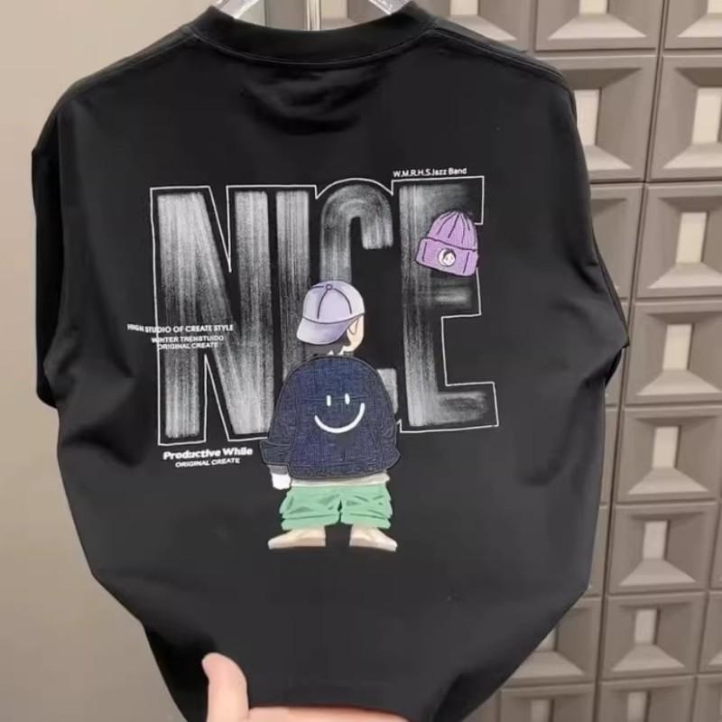 Mens Loose Fit Cotton T-Shirt With Cartoon Print Casual Short Sleeve Round Neck Top
