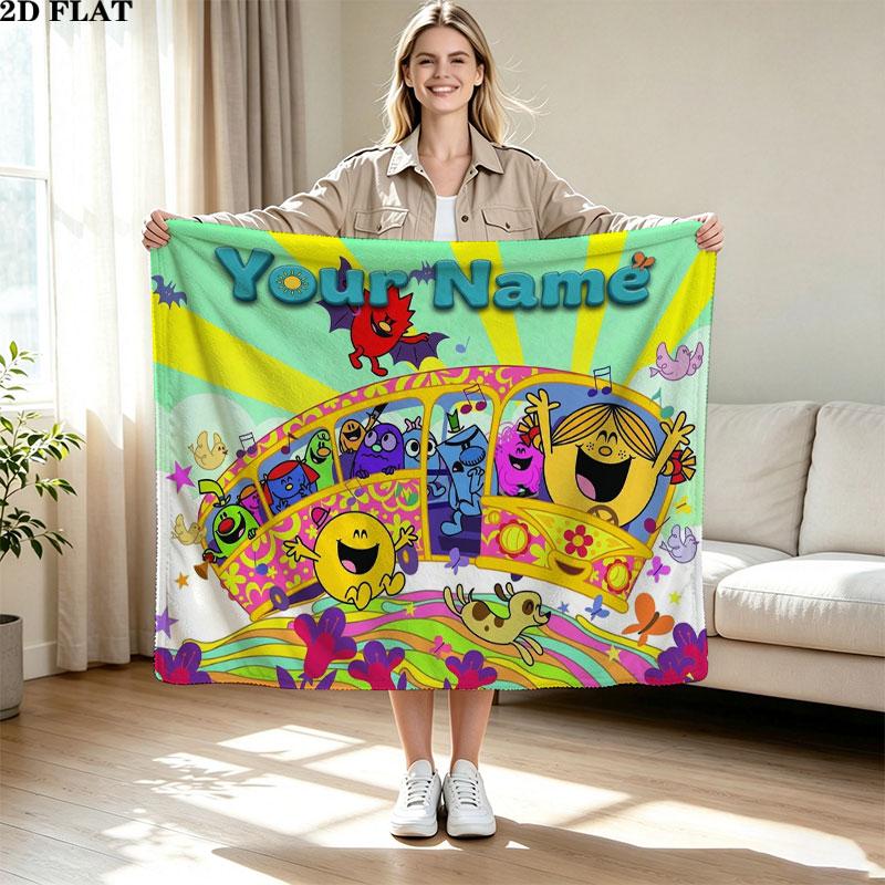1PC Mr. Men Little Miss Custom Name Patterned Flannel Blanket Suitable For All Seasons for Home Decor Warmth and Comfort Gifts Holiday Present