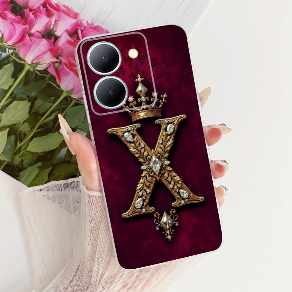 Чехол для Vivo V2322 Чехол для Vivo Y27S Прозрачный Роскошная Корона Буквы от A до Z 2D Плоский Рисунок Мягкий Чехол для Телефона для Y27S Vivo
