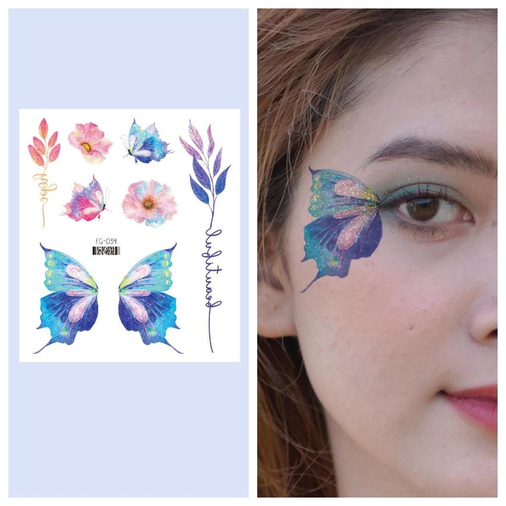 12/1 Sheets Gradient Glitter Temporary Butterfly Facial Tattoos Costume Party Face Tattoos For Women/Girls Waterproof But Easy Remove Tattoos