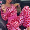 Розовые бархатные толстовки, женские куртки Kawaii с сердечным принтом, укороченные толстовки с длинными рукавами на молнии, осень