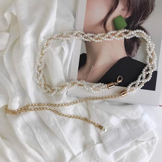 Women Dress Belt Adjustable Length Imitation Pearls Decoration Waistband Shirts Dresses Versatile Accessory