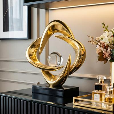 Modern Minimalist Gold Geometric Resin Sculpture Decorative Art Piece Living Room Home Styling