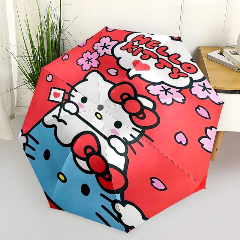 1pc Hello Kitty Cherry Blossom Automatic Folding Umbrella - Portable 3-Fold Design with Iron Frame, Perfect for Outdoor Use, Festive Gifts, Travel, Da