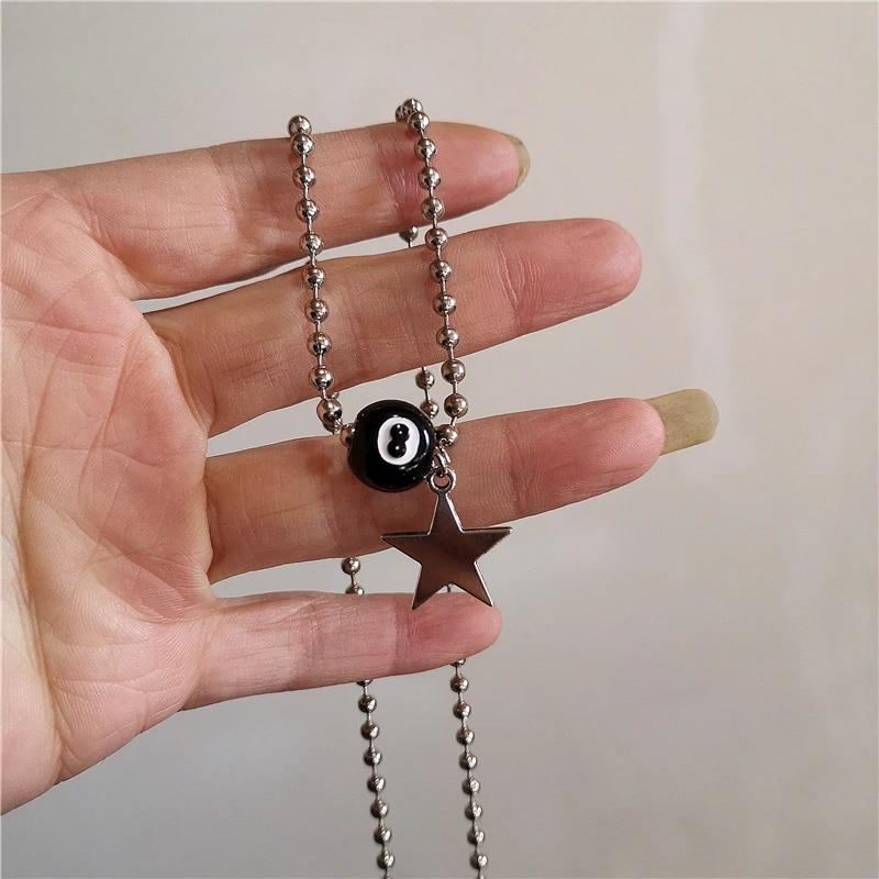 Kpop винтажное ожерелье в стиле панк серебряного цвета со звездой, ожерелье из бисера для мужчин и женщин, уличный хип-хоп, эстетические ювелирные изделия в стиле гранж, аксессуары Y2K