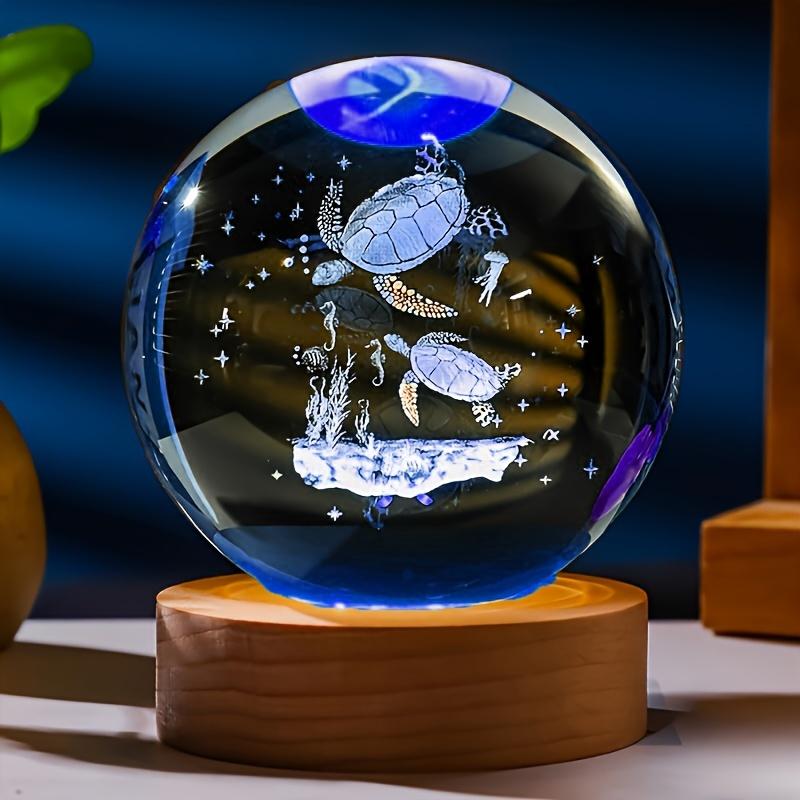 3D морская черепаха хрустальный шар ночник 6 см хрустальный стеклянный шар со светодиодной деревянной основой домашний декор подарок для женщин друзей девочек
