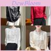 Satin Silk Blouse For Women With Stand Collar And Pockets For Office Casual Wear