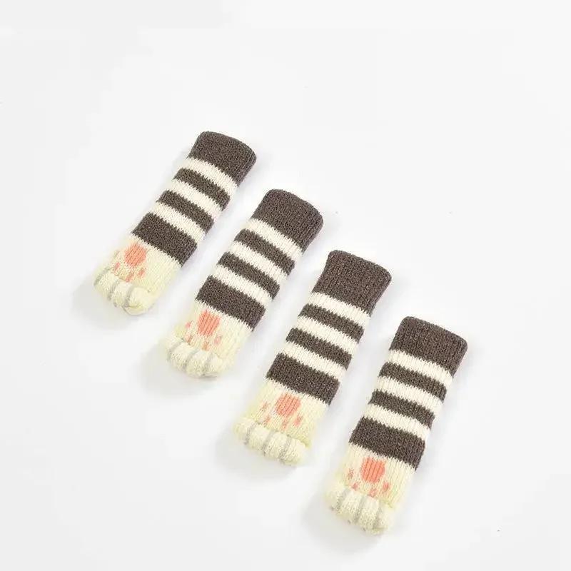 4 шт. милые носки для мебели с кошачьими лапками, вязаные чехлы для ножек стульев, напольные протекторы, нескользящие накладки на стол, подходят для квадратных и круглых ножек