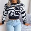 Autumn and Winter Tiger Pattern Knitted Sweater Women Long Sleeved Open Navel Sexy Pullover Sweaters Women Fashion New Round Neck Warm Knitwear 24596