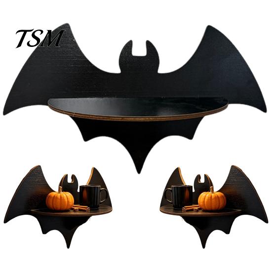Holiday Home Decoration Halloween Wooden Wall Shelf, Ghost Bat Shape Hanging Organizer for Spooky Room Accents Decor, Farmhouse Display Rack, Festive
