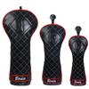 Golf Wood Cover Set of 3 (1FH) for DriverFairway WoodUtility Club Head Cover Black Synthetic Leather Birdie Embroidery