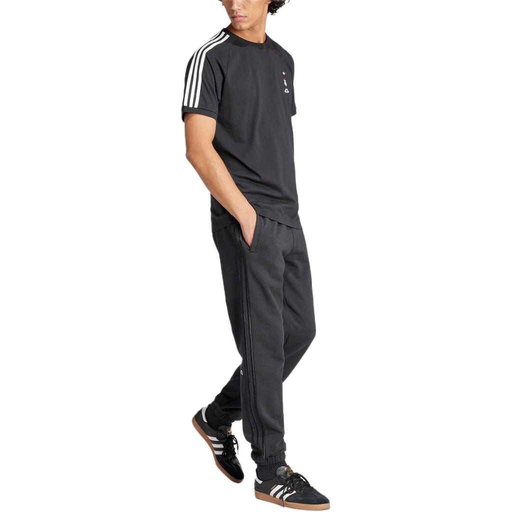 adidas Originals Коллаборация Микки Мауса SS24 Узор Микки Логотип Однотонные Полосатые По бокам Зауженные Трикотажные Спортивные Брюки Мужские Брюки Черные IY2267