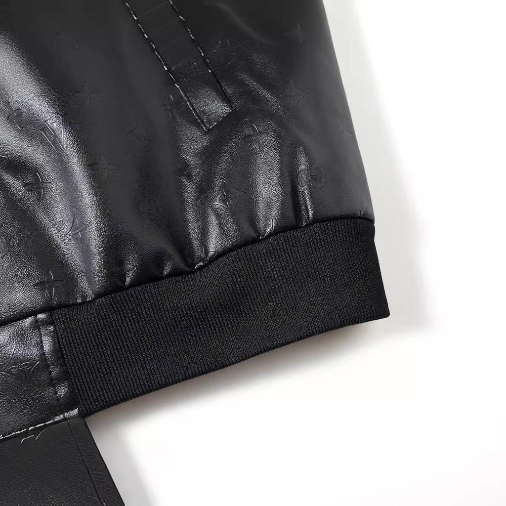 Spring And Autumn New Leather Jacket Men'S Jacket Three-Dimensional Embossed High-End Baseball Jersey Trendy Leather Jacket