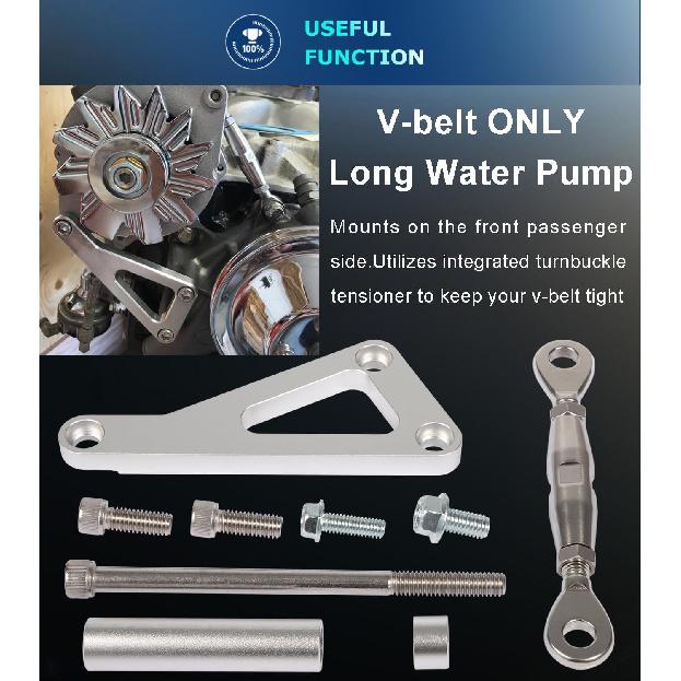 Комплект регулируемого кронштейна генератора из заготовки для Chevy SBC 305 327 350 383 5.0L 5.7L V8 Восьмицилиндровый Длинный водяной насос Полированный алюминий Для Chevy Small