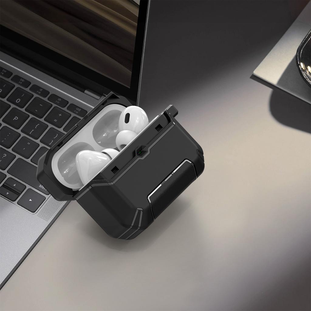 Чехол для AirPods Pro 2 со складной подставкой, чехол для наушников из ТПУ и ПК с карабином