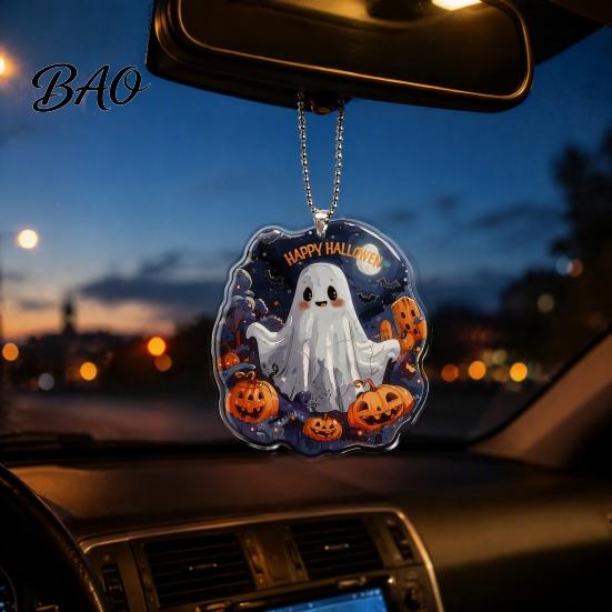 Durable Double Sided Printed Charms Halloween Ghost Keychain, Spooky Pumpkin Keyring Pendant, Unique Hanging Decorations Cute Heart Bag Charm