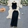 Summer Women Designer Black Knitted Sweater Two Piece Set Short Tank Pullover Top and Long Maxi Sheath Skirt Suit