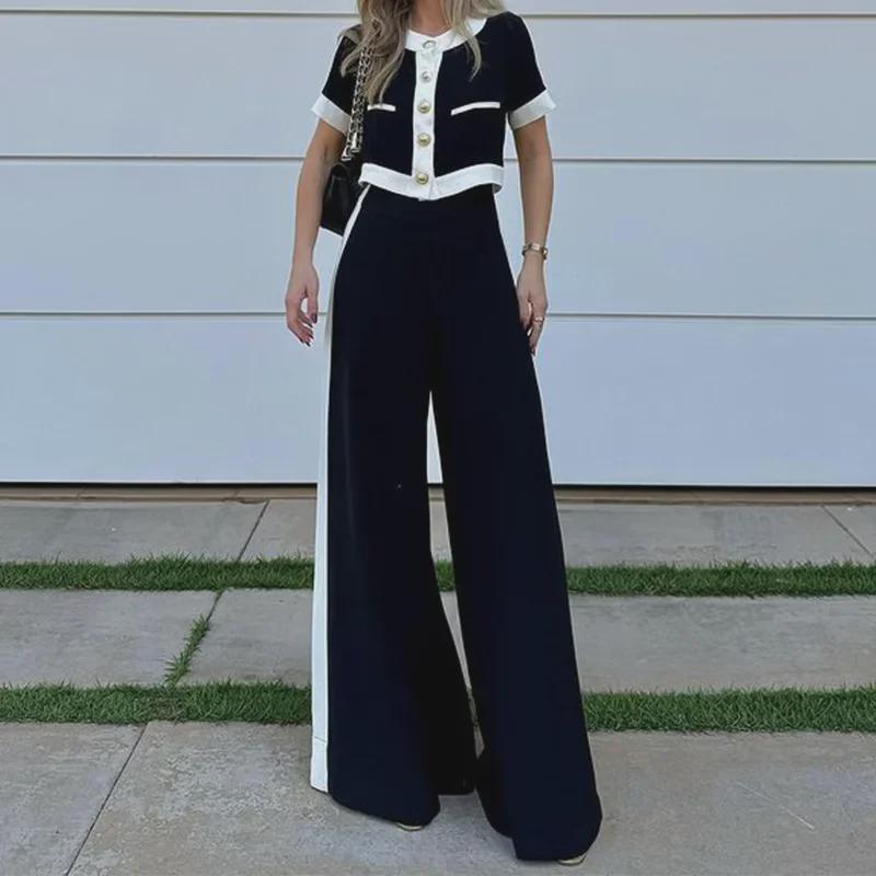 Женский комплект из двух предметов: черный кардиган, топ и прямые брюки, осень/зима 2024 года