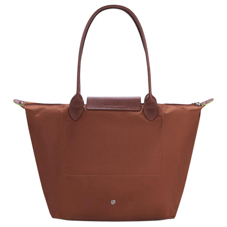 Longchamp Le Pliage Green 31 Длинные ручки Застежка на кнопку-защелку и молнию Холст и кожа Сумка-тоут 'Пельмень' Большая женская сумка-тоут Коричневый 1899919504