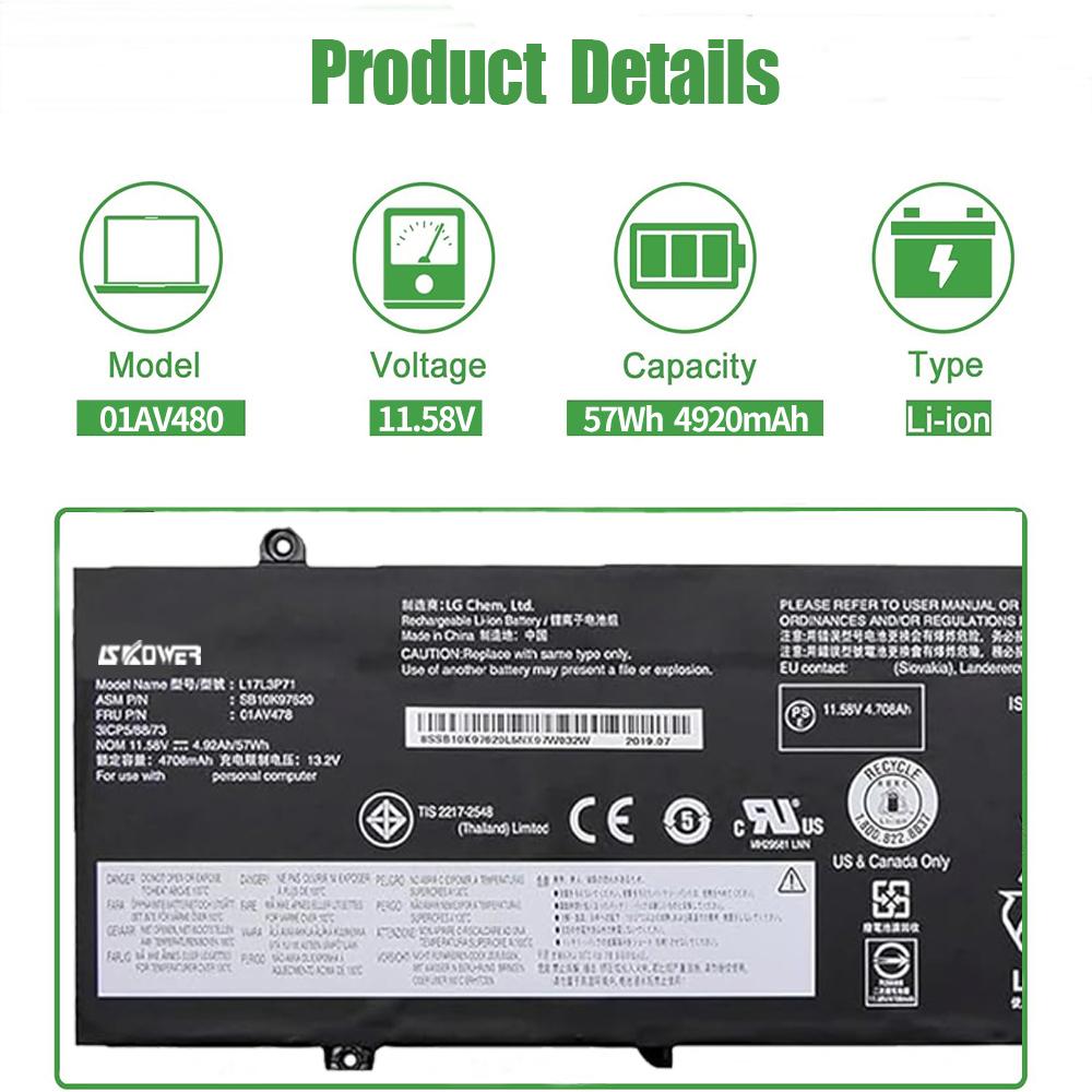 SKOWER 57 Втч 01AV478 01AV479 01AV480 Аккумулятор для ноутбука для lenovo thinkpad t480s L17L3P71 L17M3P71 L17M3P72 SB10K97620 SB10K97621