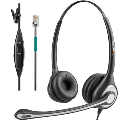 Гарнитура Wantek RJ9 для офисного телефона с двумя наушниками для стационарного телефона, совместимая с и для четких звонков, с микрофоном с шумоподавлением для подходящих,