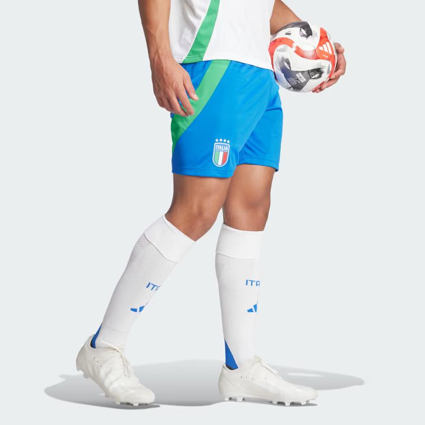 adidas Футбольные шорты Италия 24 Away с принтом логотипа, цветными блоками, эластичным поясом, прямые штаны, мужские шорты Fan Edition, синие IQ0486