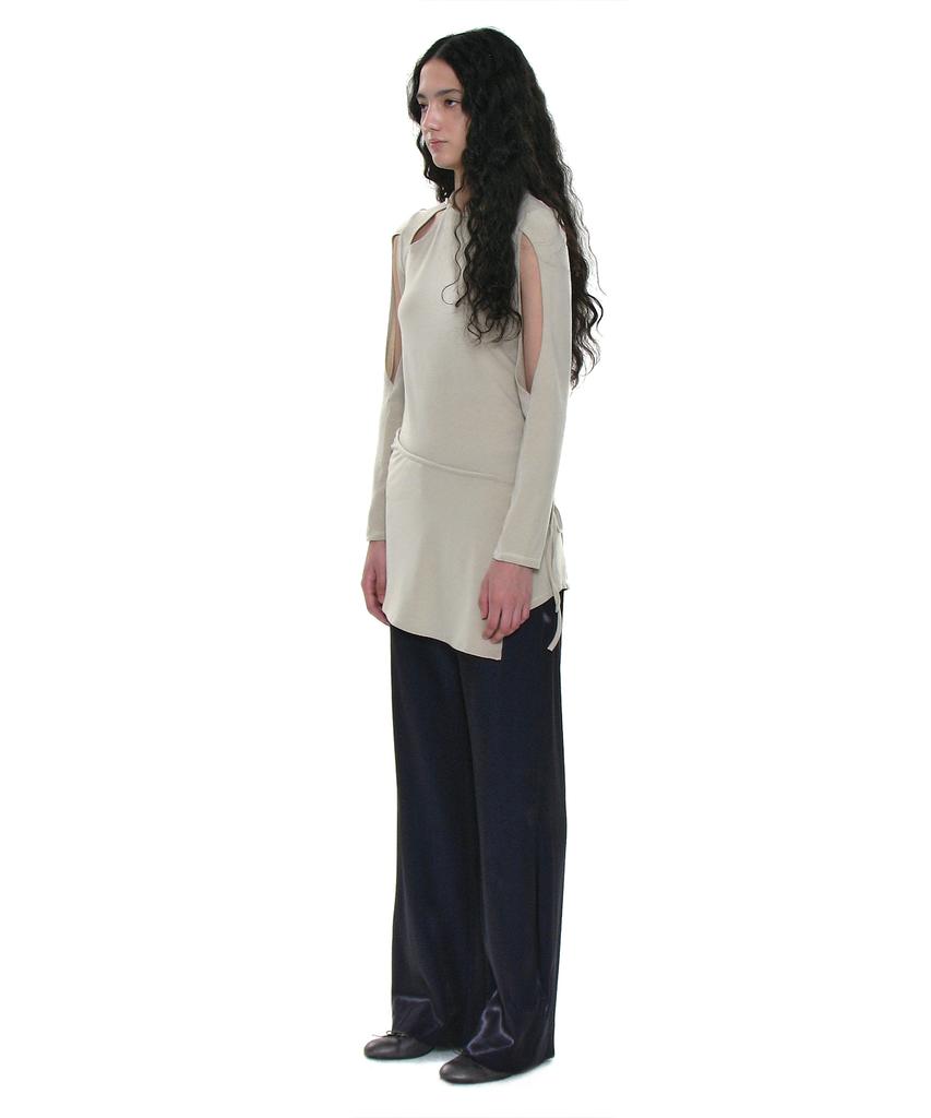 PARTIMENTO WOMEN Multiway Cutout Wrap Jersey Top_Mint Grey