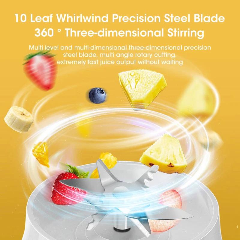 450 мл электрическая соковыжималка с 10 лезвиями, портативная, 1500 мА, зарядка через USB, многофункциональная соковыжималка, 2 бутылки, блендер, миксер для смузи