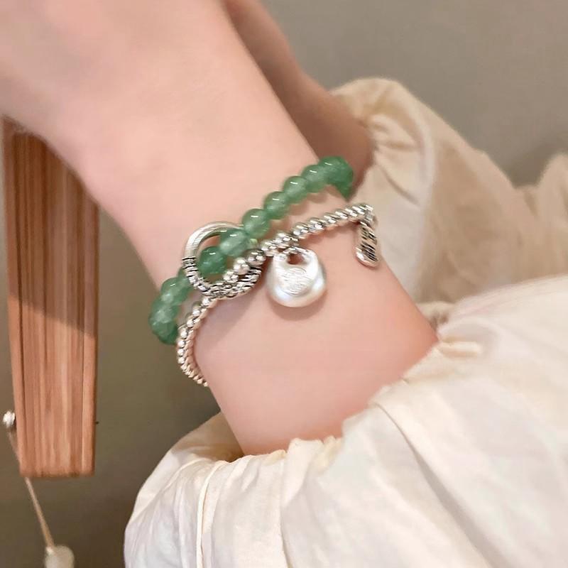Китайский стиль зеленые браслеты для женщин девушки винтажные эластичные бисерные подвесные браслеты