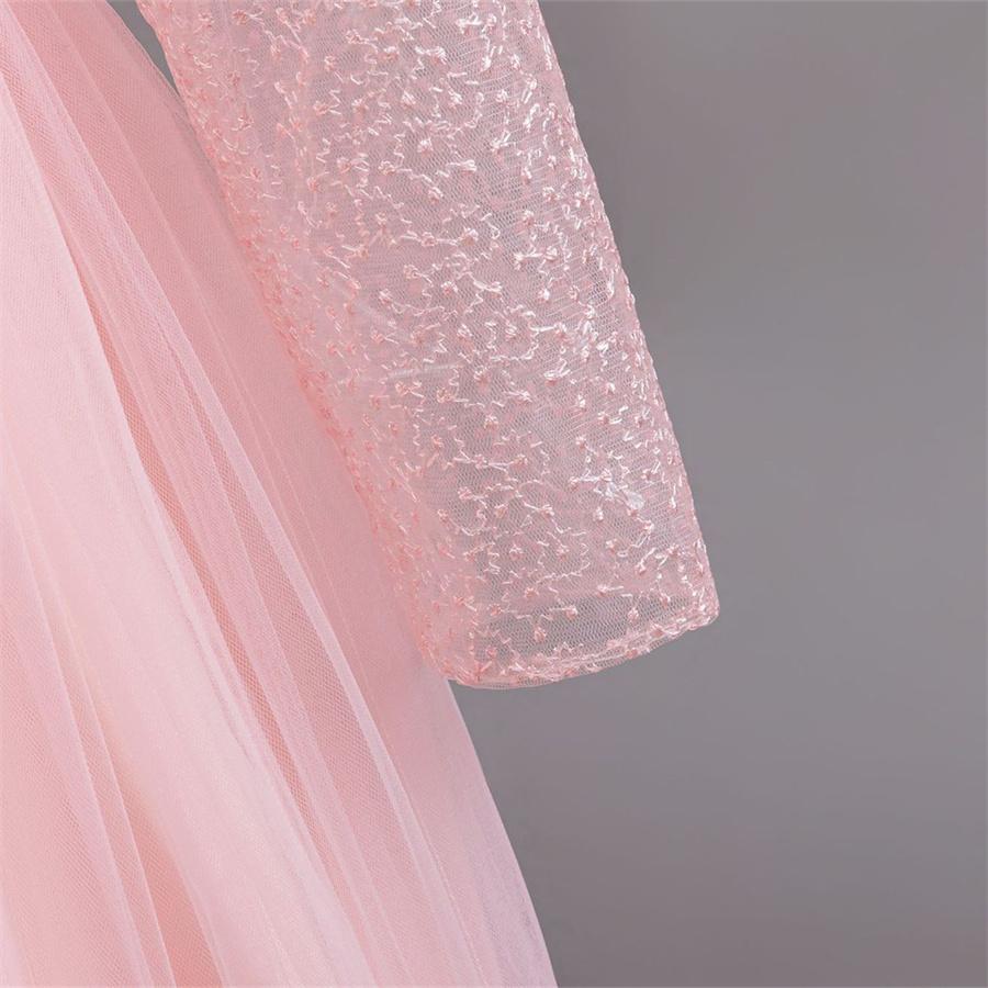 Новое элегантное платье с длинным рукавом для девочек, свадебные платья для девочек-цветочниц, кружевная официальная белая одежда от 4 до 12 лет