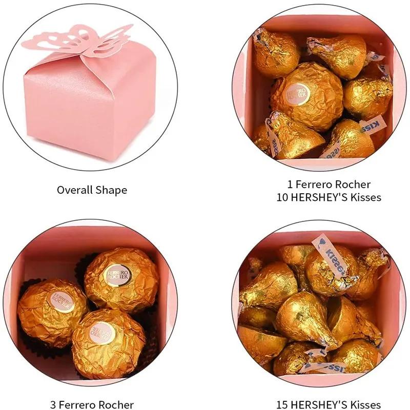 50шт Розовая бабочка с узором Свадебная вечеринка Подарочные коробки Лента Сумки для конфет