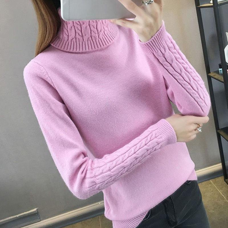 Женский свитер с высоким воротом и длинным рукавом, однотонный, повседневный, эластичный, модный, теплый, трикотаж