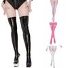 Shimmering Thigh High Stockings Faux Leather Stockings Pantyhose for Women Girls Oil Glossy Over The Knee Socks
