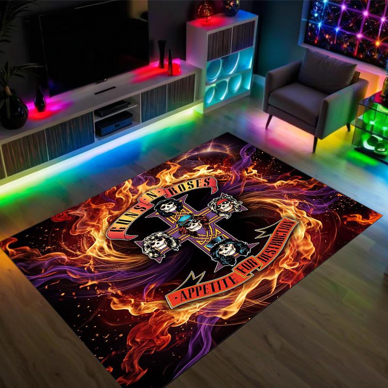 Guns N’ Roses Design Crystal Velvet Carpet Cozy Non?Slip Printed Rug For Bedroom Living Room Entrance