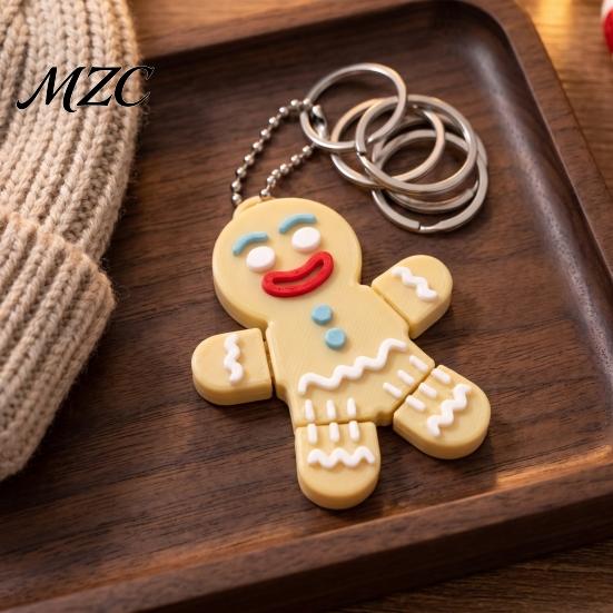 Christmas Tree Ornament Gingerbread Man Keychain with Movable Joints, 3D Printed Festive Bag Accessory for Backpacks Keys, Cute Kids Adults