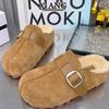 Версия из коровьей кожи, толстоподошвенные туфли из овечьей шерсти, женские хлопковые тапочки, новые осенне-зимние, с закрытым носком, полутапочки для улицы