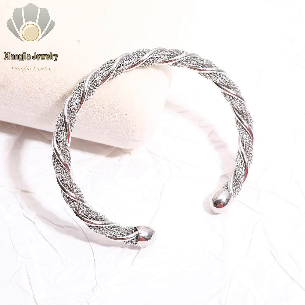 Роскошный европейский и американский открытый плетеный браслет из титановой стали с золотым покрытием