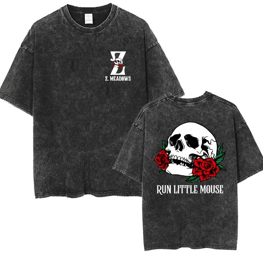 IICYIFY Mens Skull Vintage Washed Tshirts Run Little Mouse Print Short Sleeve Tshirt Yk Unisex Punk Gothic Clothing T Shirt