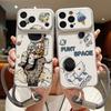 Чехол-шнурок из кожи с рисунком мультяшного астронавта для iPhone 18 Pro Max 17 16 15 14 13 Pro Max, Роскошный Гибридный TPU+PU, Противоскользящий, Мягкий Чехол для Телефона