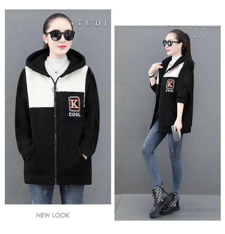 Толстая флисовая верхняя одежда корейского производства, большой размер, свободная женская куртка с капюшоном из овечьей шерсти, женская куртка на осень-зиму