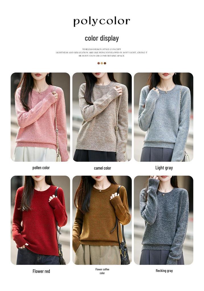 Autumn/Winter 2026 Women's Slimming Floral Silk Wool Crew Neck Sweater