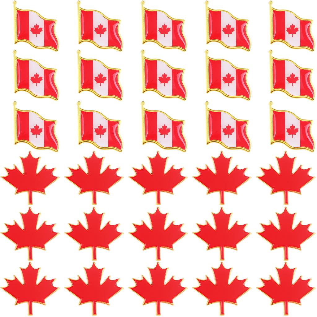 30 Pcs Waving Canada Flag Lapel Pin Red Maple Leaf Brooch Canada Day Decorations