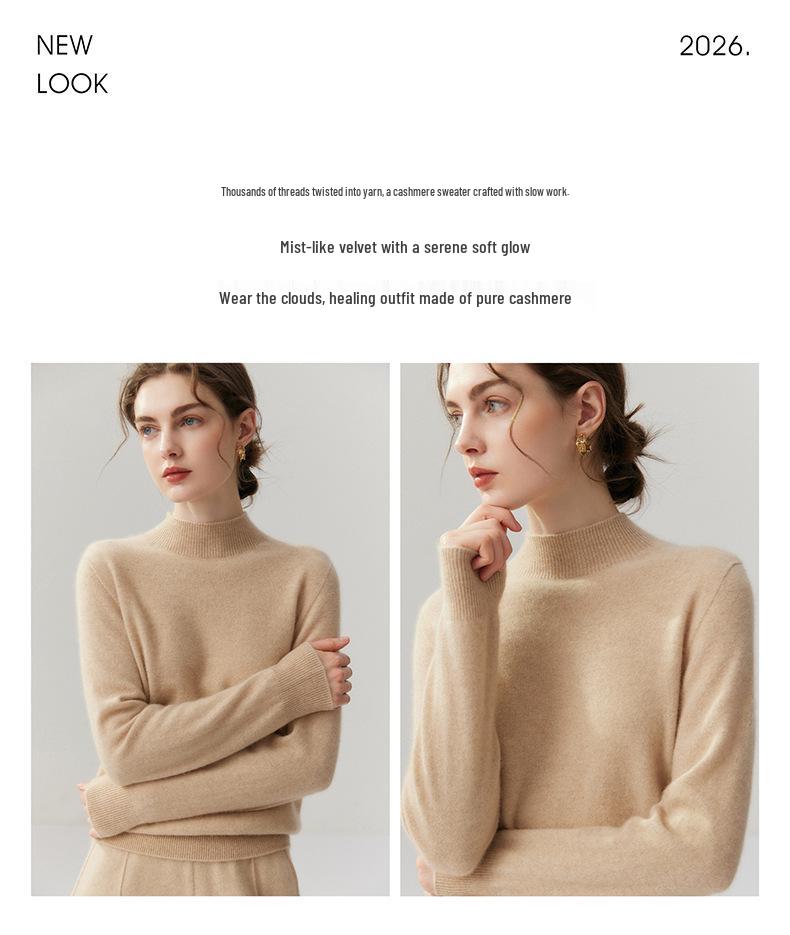 Lekasha Women's 100% Pure Cashmere High-Neck Sweater - Warm 12-Gauge Knit Base Layer